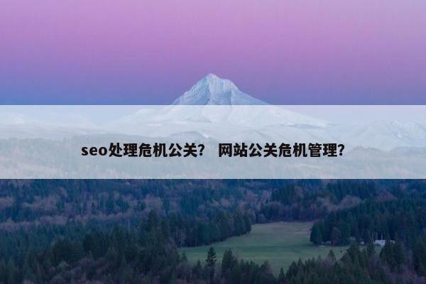 seo处理危机公关？ 网站公关危机管理？