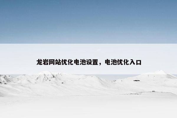 龙岩网站优化电池设置，电池优化入口