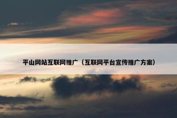 平山网站互联网推广（互联网平台宣传推广方案）