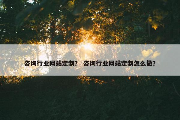 咨询行业网站定制？ 咨询行业网站定制怎么做？