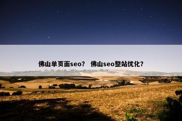 佛山单页面seo？ 佛山seo整站优化？