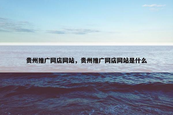 贵州推广网店网站，贵州推广网店网站是什么