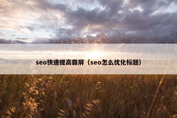 seo快速提高霸屏（seo怎么优化标题）